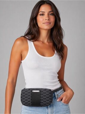 👜 NWT | Michael Kors MK Signature Logo Belt Bag Black Gray Fanny Pack | S/M